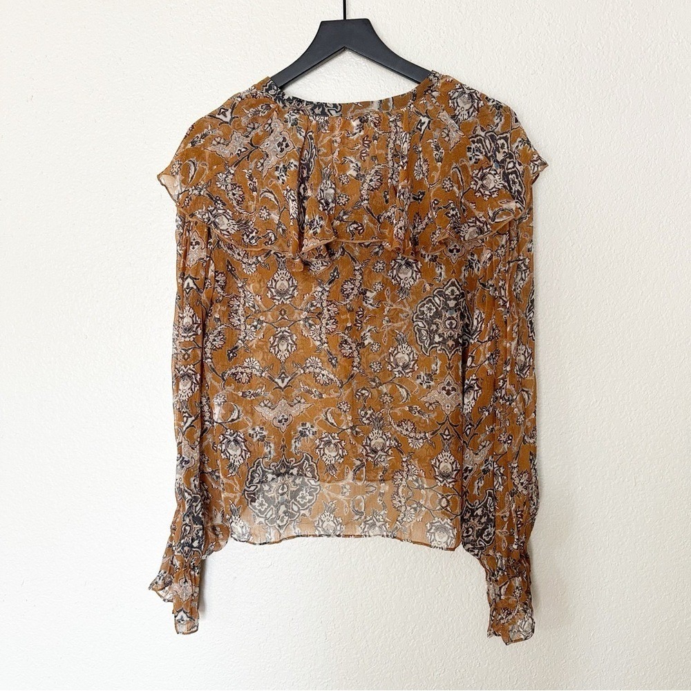 Hannah Artwear‎ Women's Boho Sheer Floral Ruffle Tie Neck Blouse Top Size 1 - Picture 6 of 9